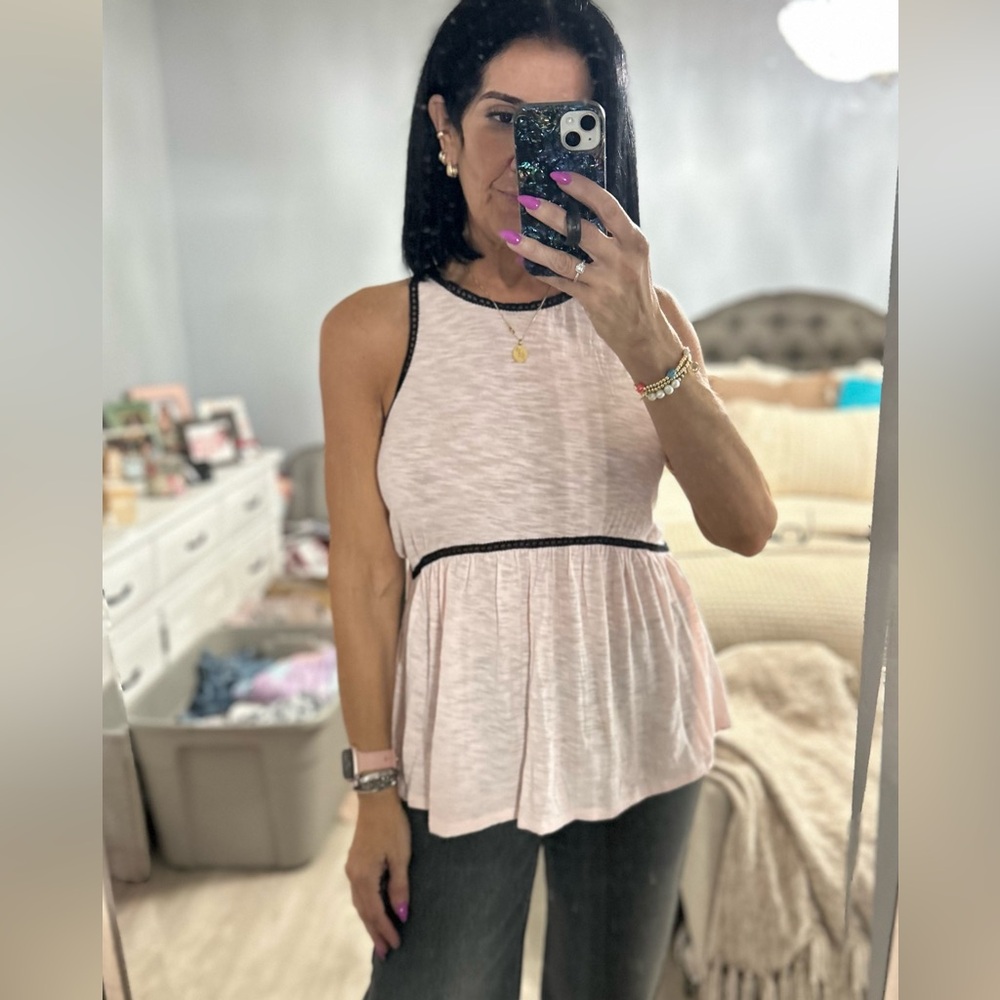Express Light Pink Top with Black Trim
